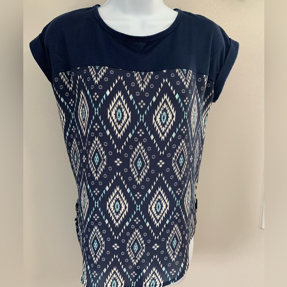 Rewind Blue and White Boxy Short Sleeve Tee